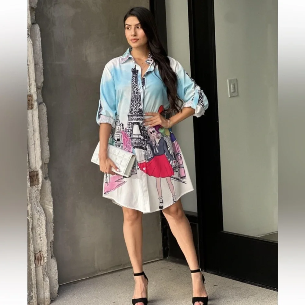 Fabulous Paris Super Comfy Stylish Shirt Dress - Picture 4 of 5